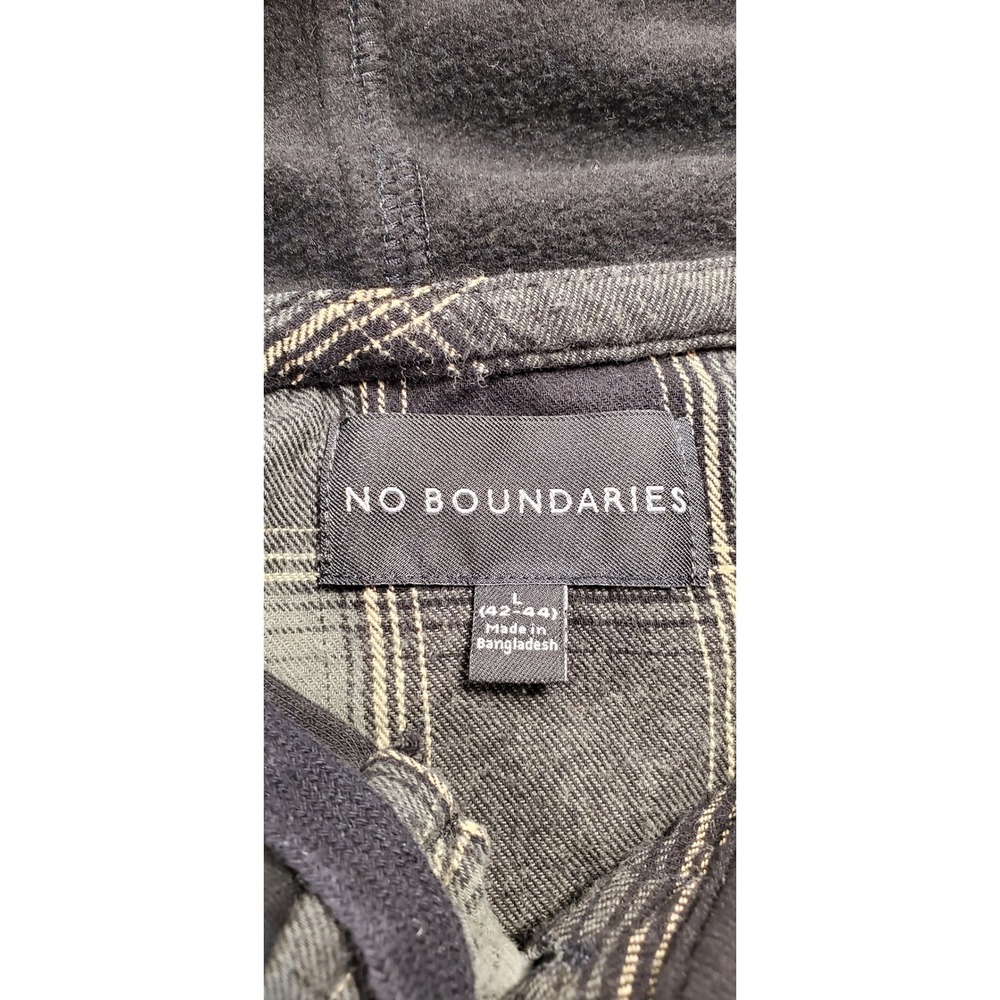 No Boundaries Mens Hooded Flannel Shirt Large Green Black Plaid Long‎ Sleeve L - Picture 5 of 6
